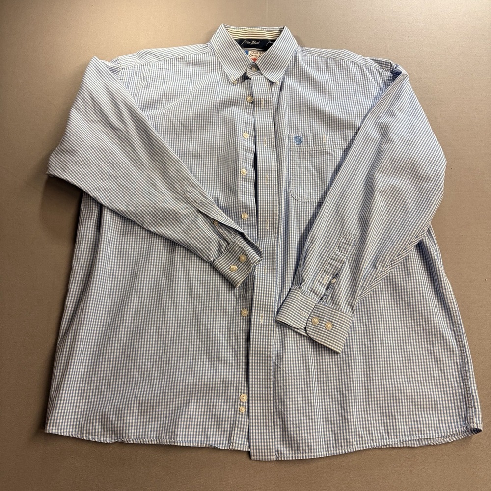 Wrangler George Strait Cowboy Cut Mens XL Blue Gingham Western Shirt MGS607M